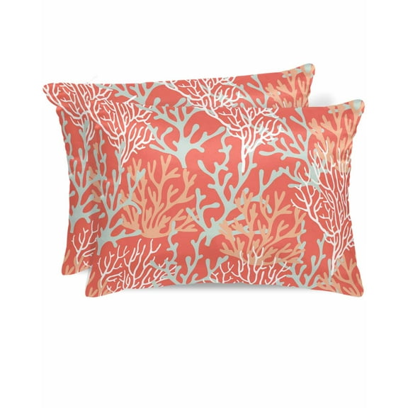 Hokiten Pillow Cases Standard Size Set of 2, Lumbar Pillow Covers, Orange Red Coral Coastal Satin Pillowcases with Zipper for Hair/Skin, Ocean Nautical Seaside Beach 20x26 Inches