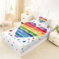 thumbnail image 2 of Manfei Kawaii Rainbow Twin Fitted Sheet, Ink Stars Love Heart Bedding, White Blue Red, 2pcs, 1 Fitted Sheet and 1 Pillowcase, 2 of 6