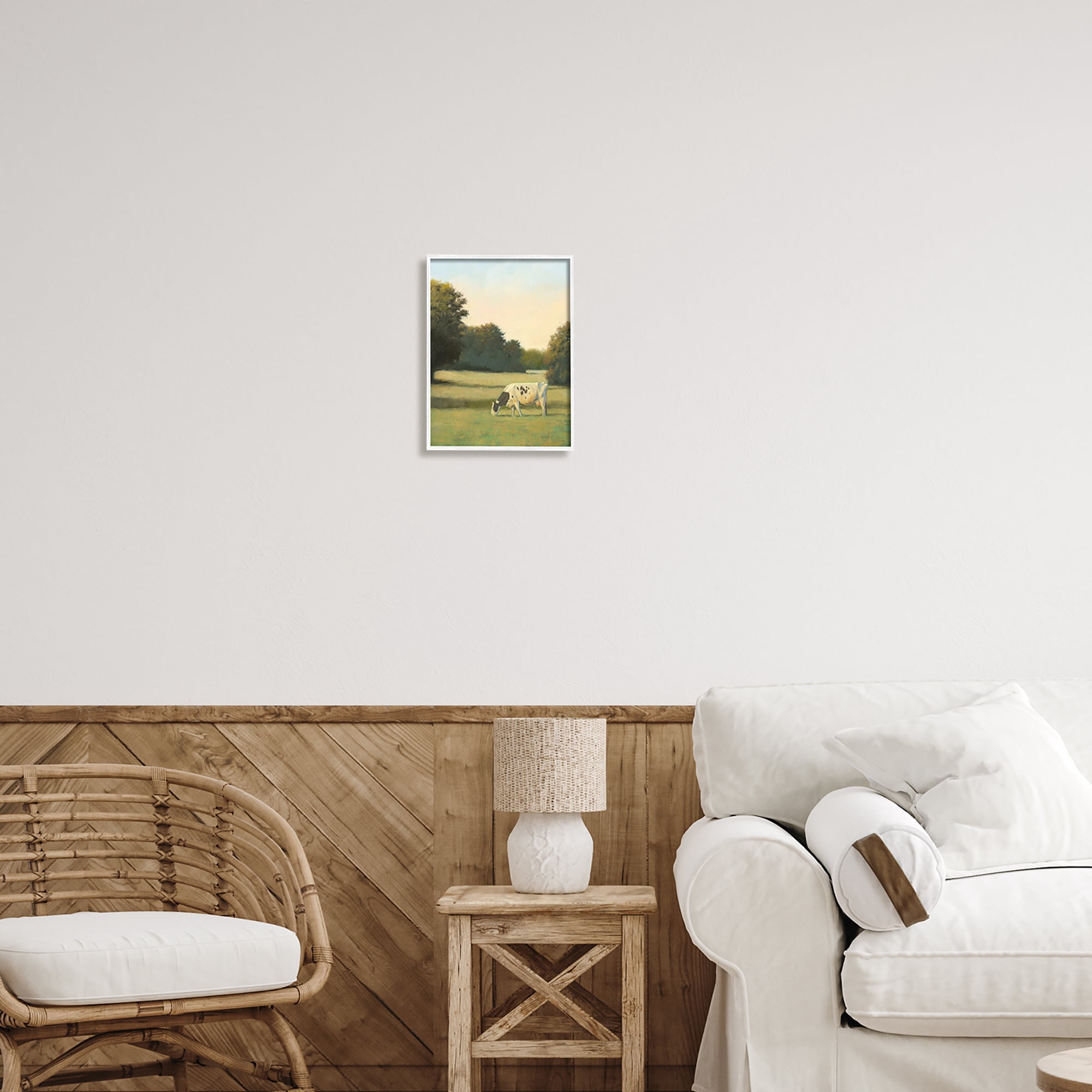 Stupell Industries Cow Grazing in Pasture Animals & Insects Painting White Framed Art Print Wall Art, 11 x 14