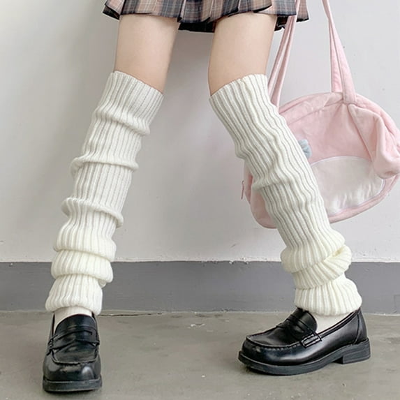 D-GROEE 1 Pair Women Girls Japanese Style Crochet Wool Ball Loose Knitted Leg Warmers Knee High Boot Stockings