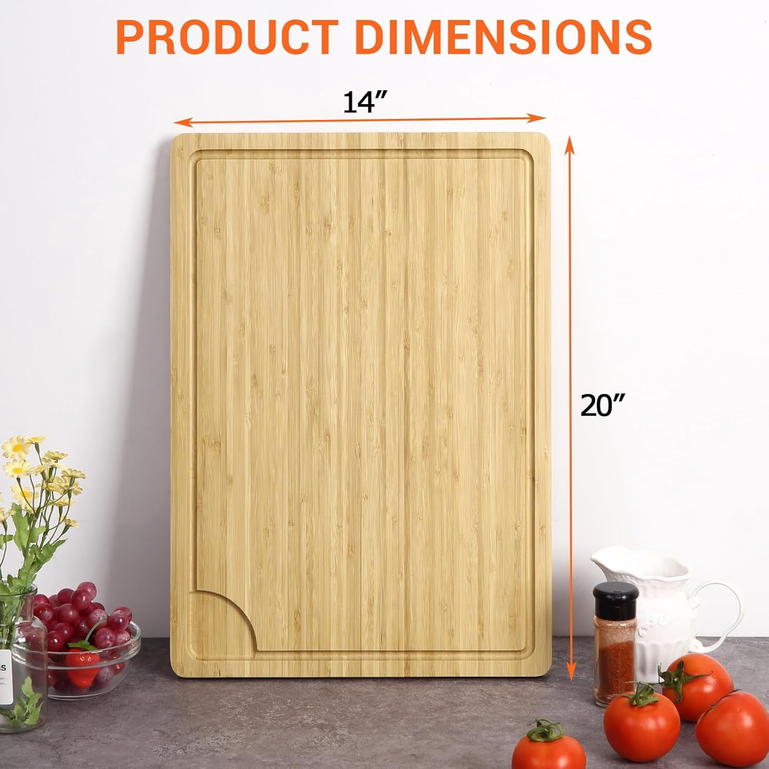 Twister.CK Large Cutting Board for Kitchen, 20 x 14 Inch Bamboo Wood Butcher Chooping Board with Juice Groove, Reversible Cheese Board Charcuterie Serving Tray