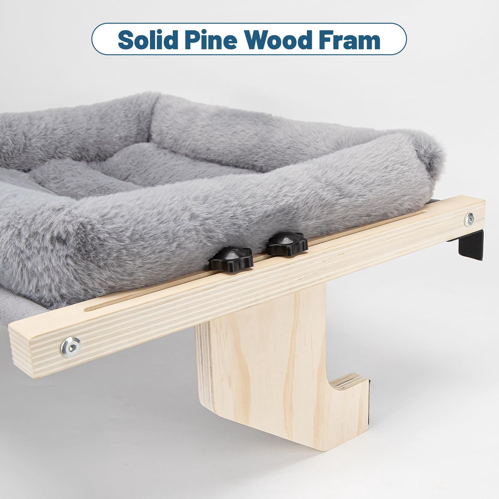 Cat Sill Window Perch - Pine Frame  Soft Rabbit Cushion Tool-free Adjustment Supports 50 Lbs (large-grey)
