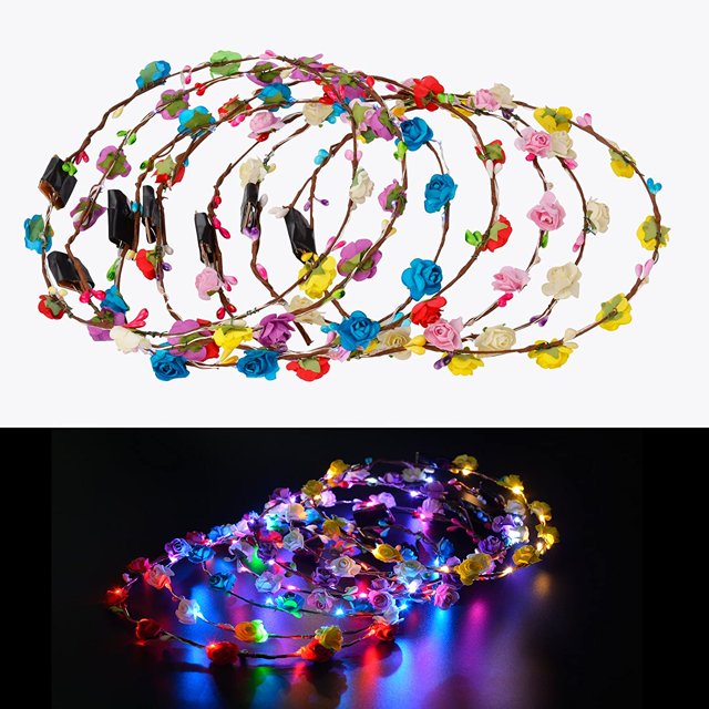 Guirnalda de flores LED 10 Uds oso de fresa diadema decorativa iluminada 10 diademas de flores bohemias