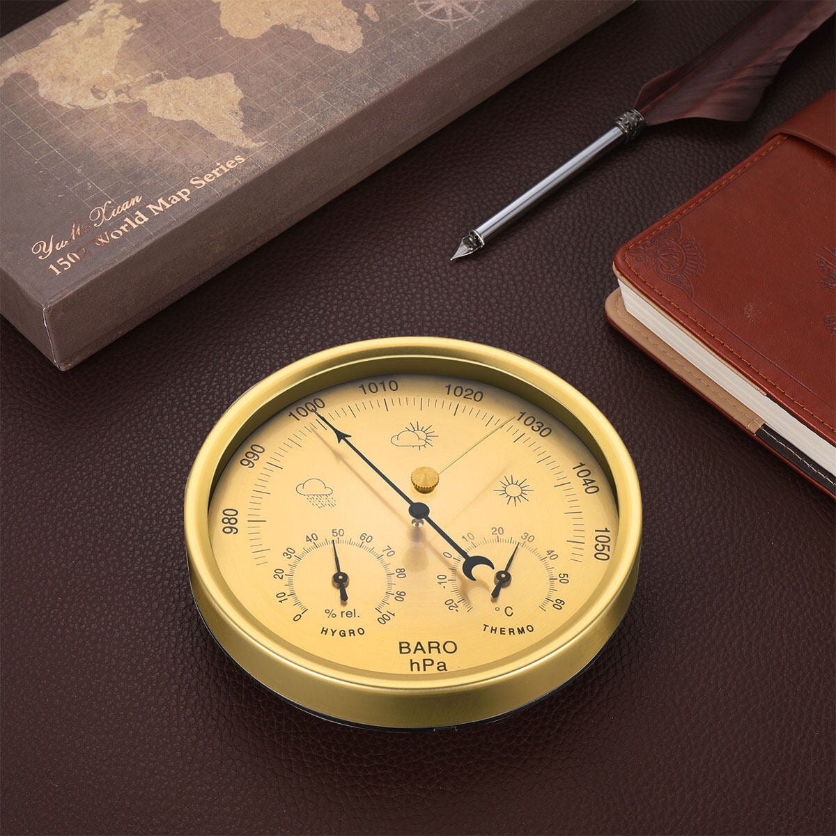3-in-1 Outdoor Temperature Gauge Barometer with Hygrometer Digital Weather Station for Indoor and Patio Use, Yellow, 3.5-Inch Diameter