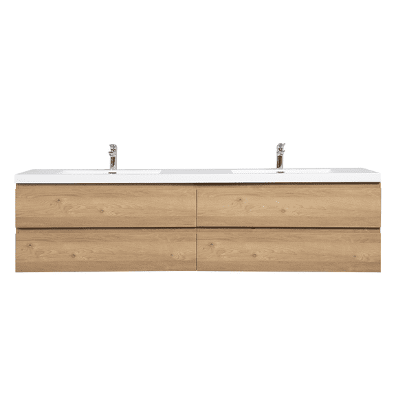 Alma 71 Inch Natural Oak Wall Mount Vanity With A integrated Sink