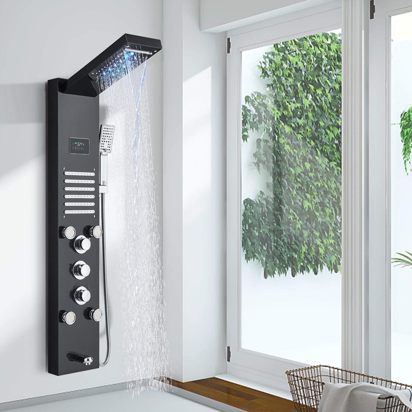 Zamery Shower Panel Column Shower Tower LED Shower Tower Large Massage Body Areas Hand Shower