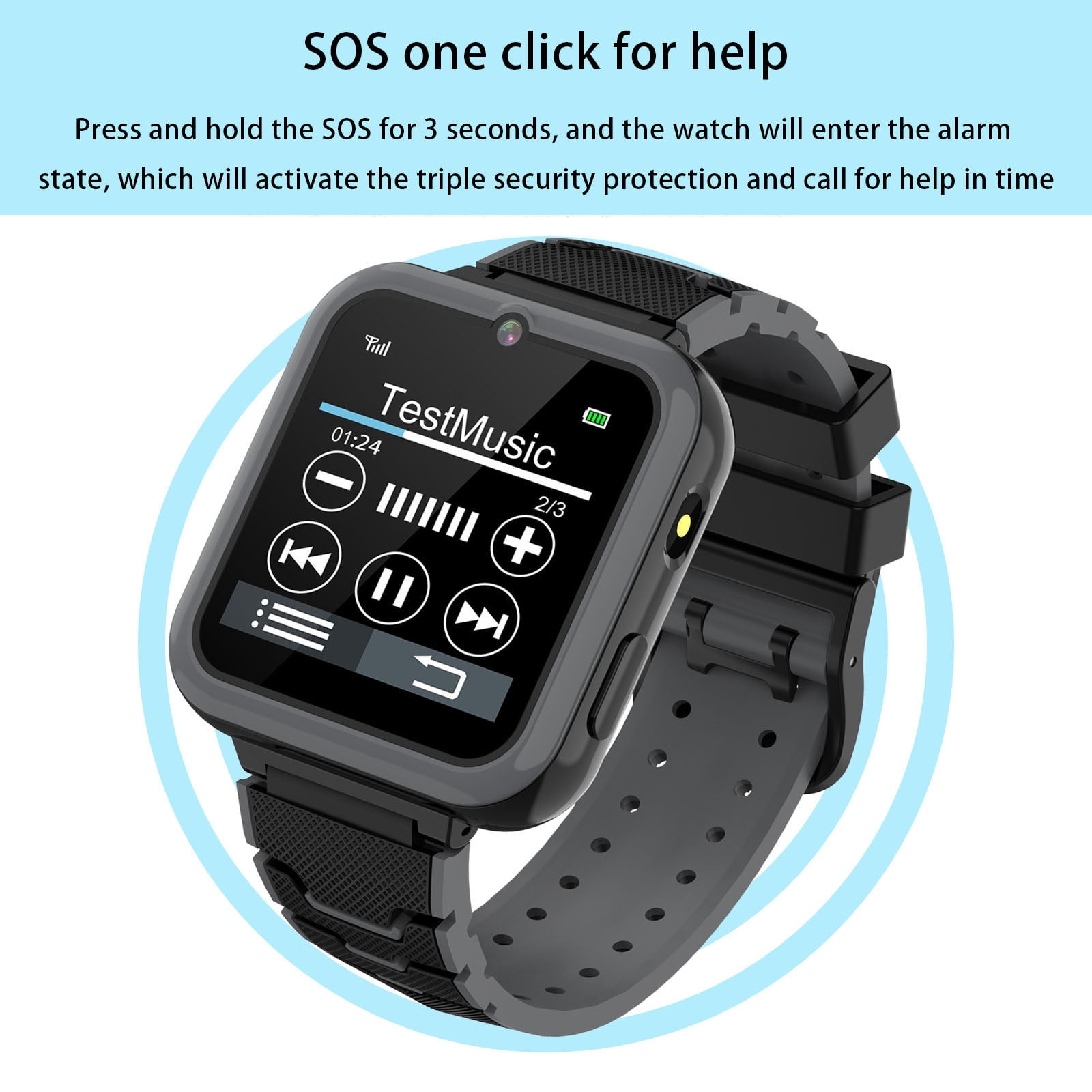 Nkmbld Portable Wristwatches with Game Smart Clock Music Play Flashlight Smart Watch, IP68 Waterproof for Gift, Black