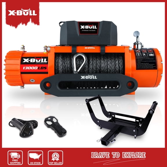 X-BULL 13000LB Electric Winch 12V Synthetic Rope Wireless Remote Truck Jeep OffRoad with Mounting Plate