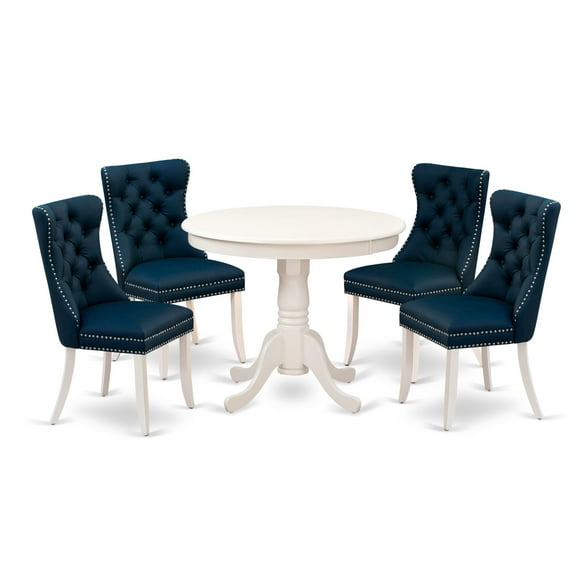 East West Furniture 5 Piece Dining Room Set Consists of a Round Kitchen Table with Pedestal