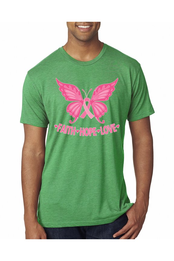 , Butterfly Pink Ribbon Faith Hope Love, Breast Cancer Awareness, Men Premium Tri Blend Tee, Envy, Large