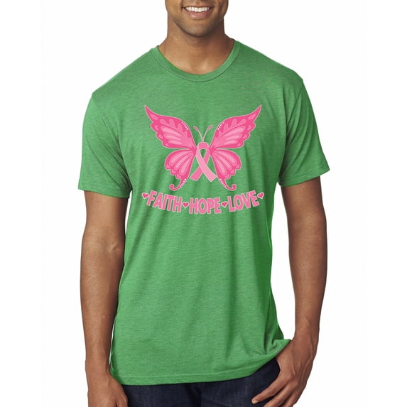Wild Bobby, Butterfly Pink Ribbon Faith Hope Love, Breast Cancer Awareness, Men Premium Tri Blend Tee, Envy, Medium