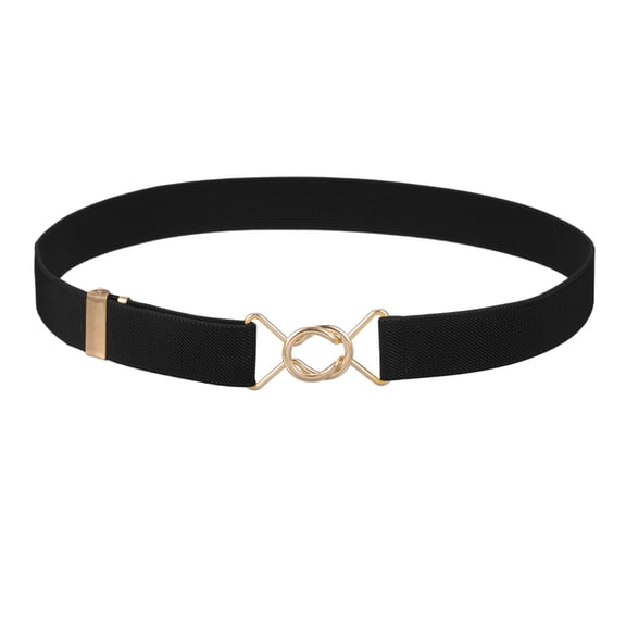 Uxcell 1" Width Women Skinny Elastic Belts for Dress, 33.5" Black Adjustable Stretchy Thin Waist Belt with Flat Buckle for Jeans Pants Shirts Clothing