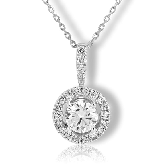 DewberryDiamonds 3/4 Cttw Round Cut Halo Pendant Necklace Certified Lab Grown Diamond Necklace | 18 Inch Cable Chain for Women | 14K White Gold Plated 925 Sterling Silver
