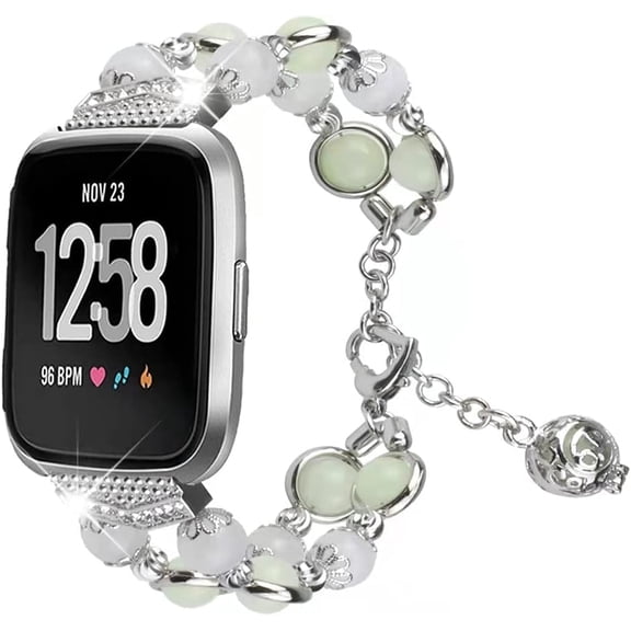 XIHAMA Watch Strap, Compatible with Fitbit Versa3/versa sense, Women Girl Fashion Wristband Replacement Strap Adjustable Metal Band with Handmade Pearl for 5.5-8.1 inch