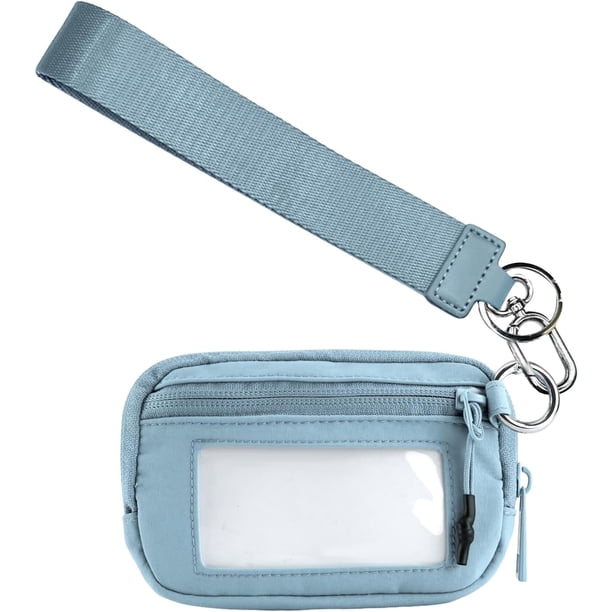 Cartera Iris para mujer, billetera con llavero de 5,9 x 3,5 pulgadas con correa para la muñeca, monedero con cremallera y ventana para identificación (azul)