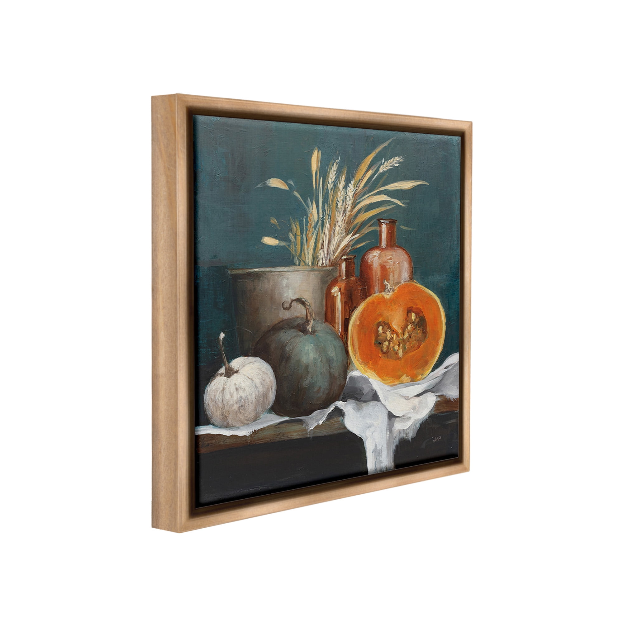 Stupell Industries Autumn Harvest Still Life Botanical & Floral Painting Brown Floater Framed Canvas Art Print Wall Art, 18 x 18