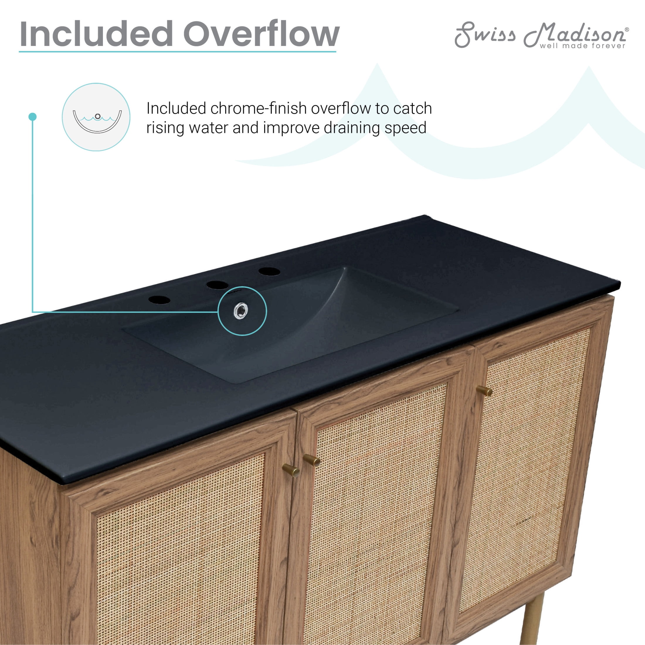 Classe 48" Freestanding Bathroom Vanity in Golden Oak with Black 3-Hole Widespread Sink Top