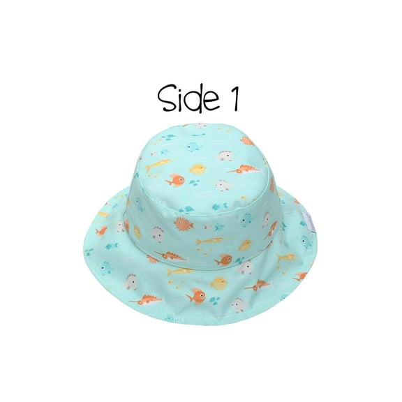 FLAPJACKKIDS Kids' Reversible Patterned Sun Hat - Fish/Jellyfish - XS (0-6m)