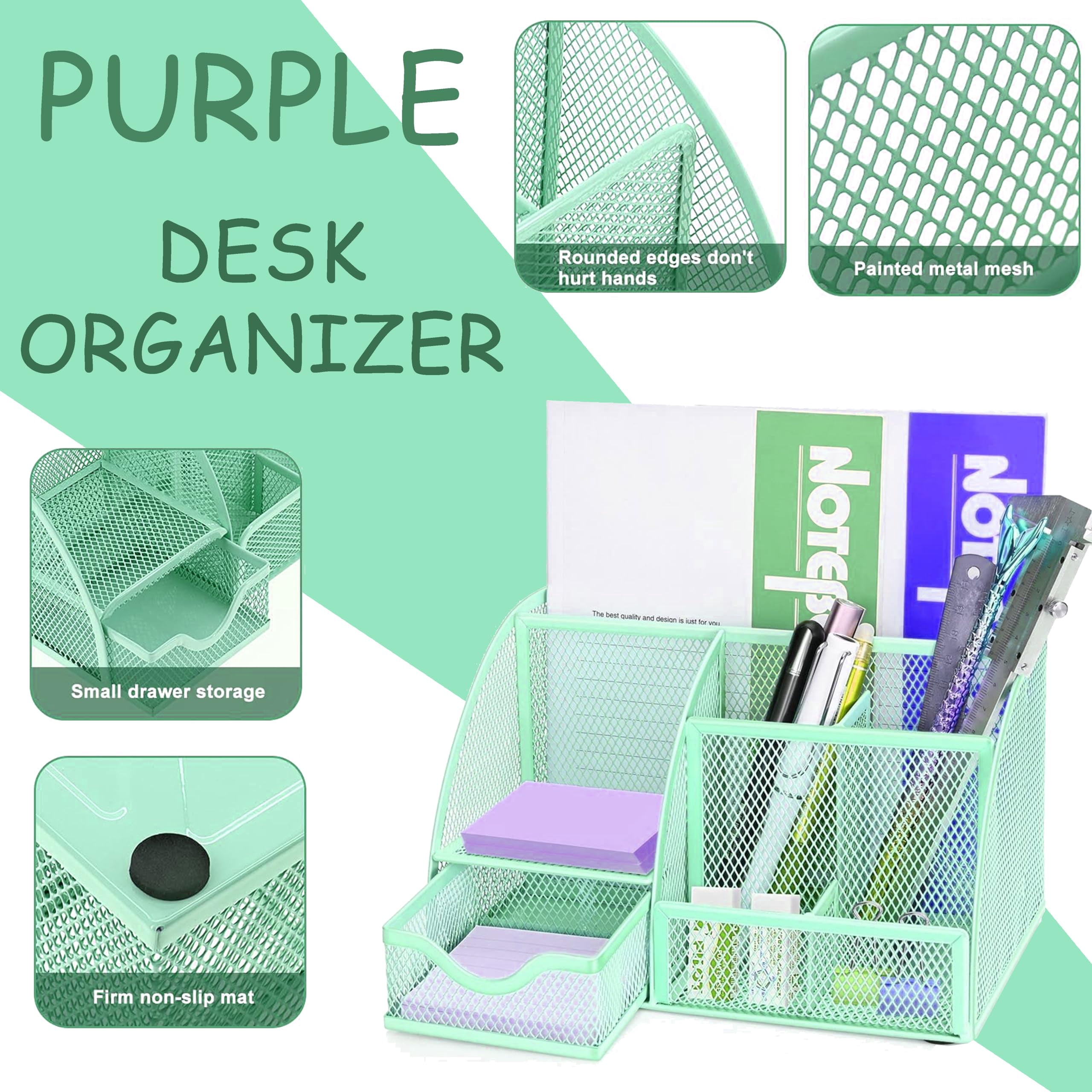 Green Office Desk Accessories Supplies  12pcs Organizers And With Tape Dispenser Stapler Staples Staple Remover Pen Holder Scissor Ruler Sticky Tabs Ballpoint Clips Set