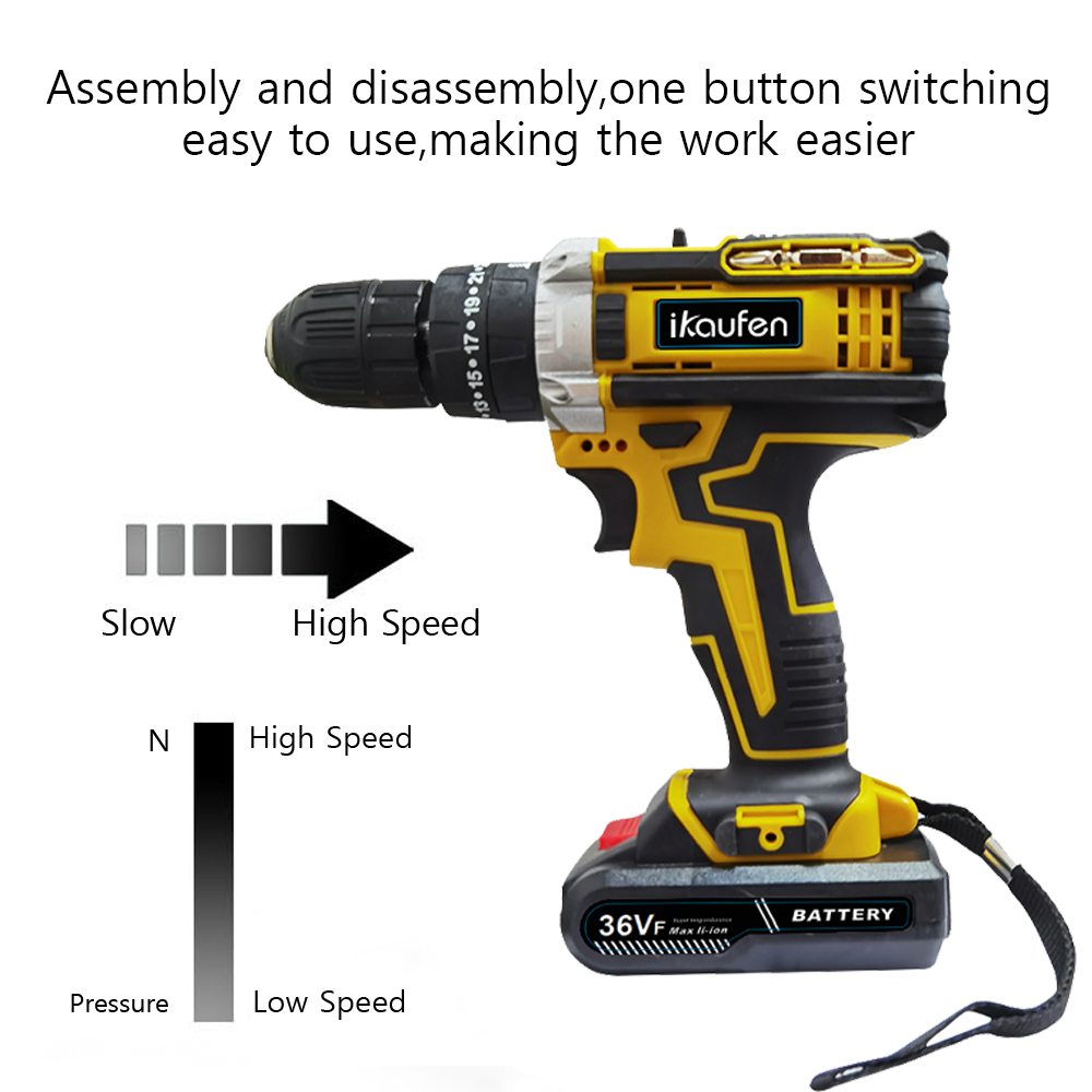 ikaufen Cordless Drill Driver, 21V Electric Drill Screwdriver Kit with 25+1 Torque, 2 Speed with 2 Batteries 1.5Ah, LED Light Cordless Combi for Home and Garden DIY Project
