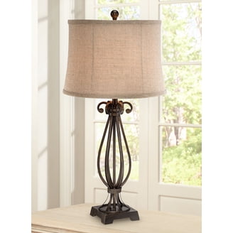 Regency Hill Verducci 28" Traditional Scroll Table Lamp - Ceramic Base With Beige Fabric Shade For Living Room Or Bedroom