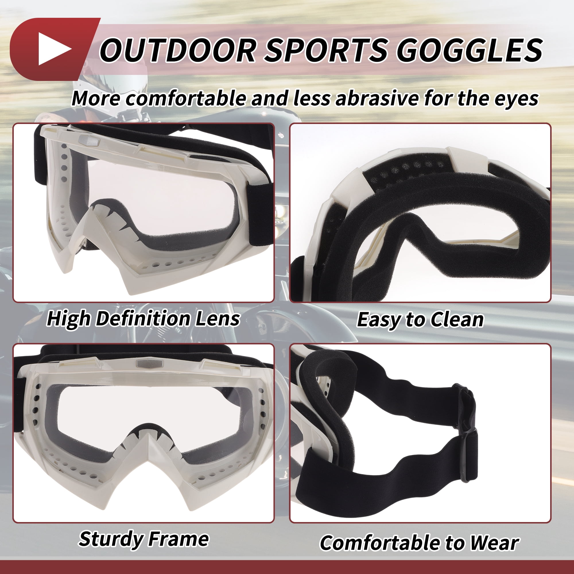 Unique Bargains Motorcycle Riding Goggles PC TPU Cycling Sunglasses Clear Lens White Frame