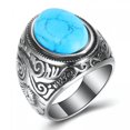 DESIGNICE Retro Jewelry Turquoise Stone Rings for Men Titanium Steel ...