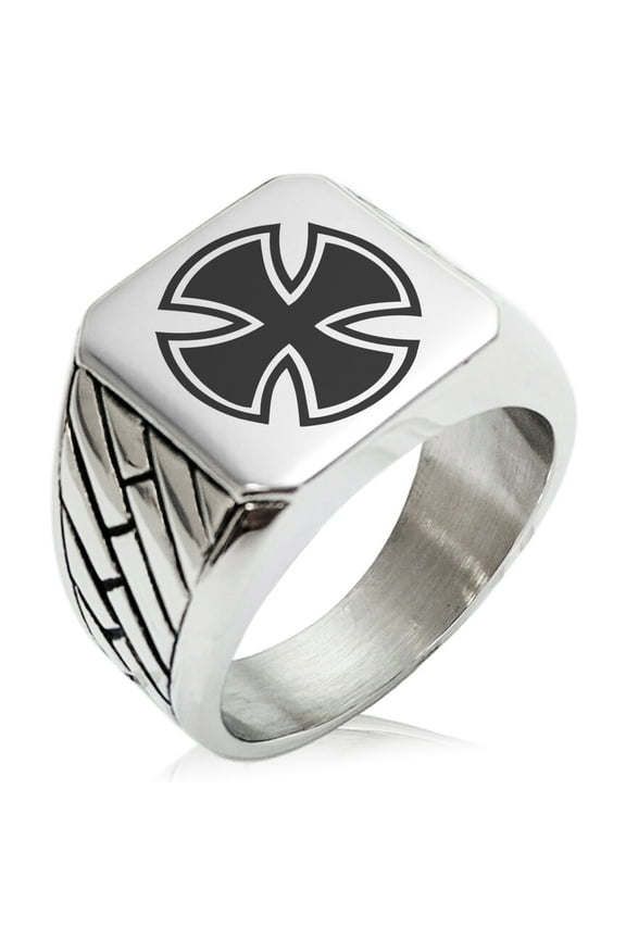 Stainless Steel Pattee Iron Cross Circlet Geometric Pattern Biker Style Polished Ring