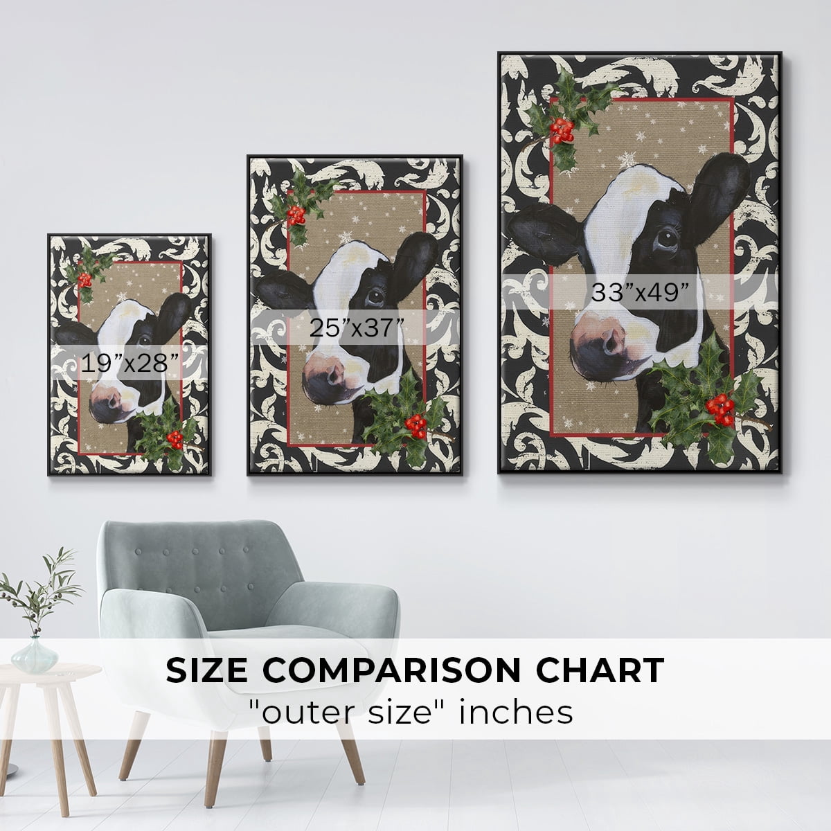 County Christmas Farm I - Framed Gallery Wrapped Holiday Canvas - 27 x 41 - Black Frame