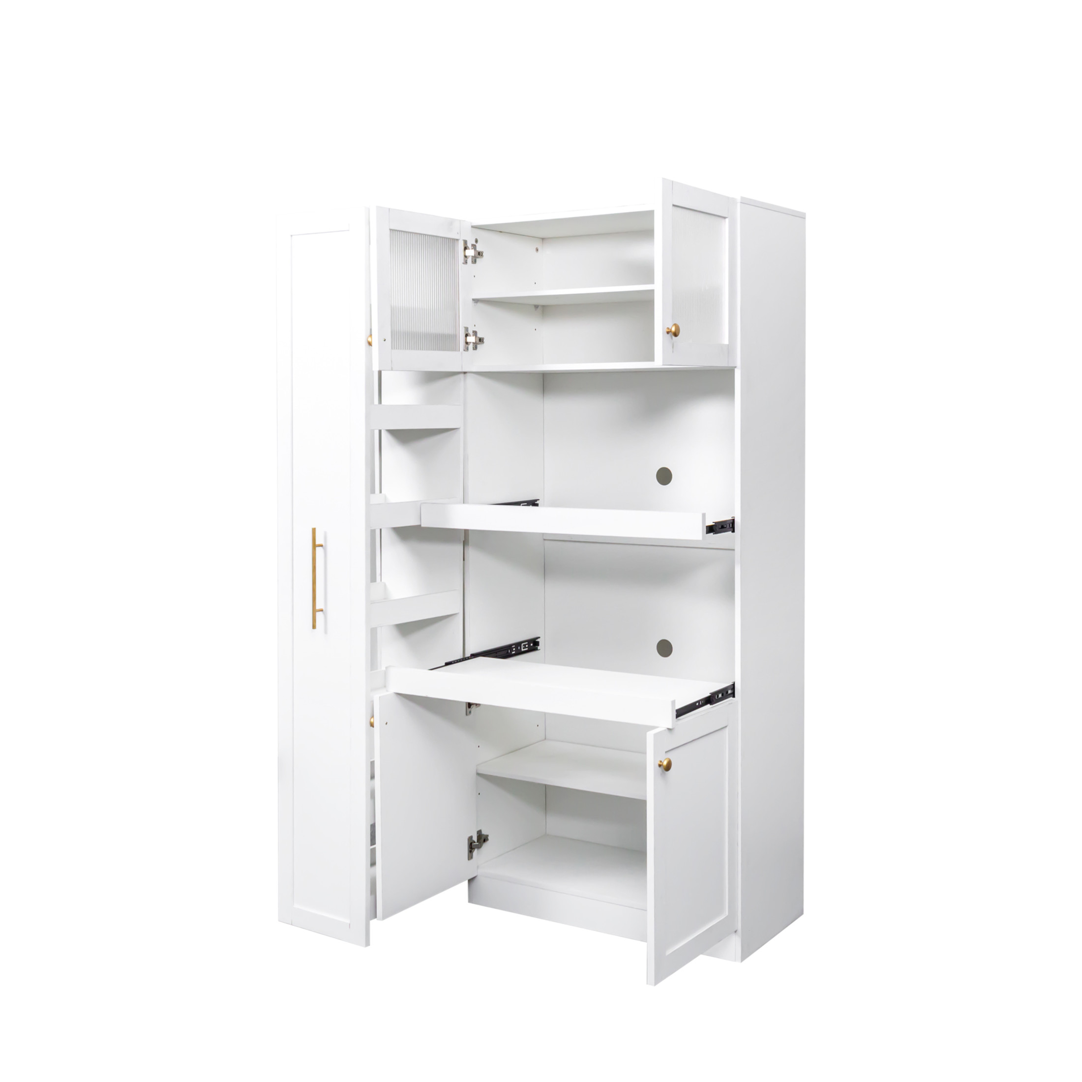 Noble House Junton 70.9" Farmhouse Pantry Cabinet with Doors, Pull-Out Multi-Tier Shelves, Wooden Storage Shelf, White