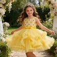 thumbnail image 2 of FhsagQ Robe de Fête Sans Manches pour Fille, Robe à Volants, Robe Tutu de Cérémonie pour Fille (Jaune Taille 3-4 Ans), 2 of 7