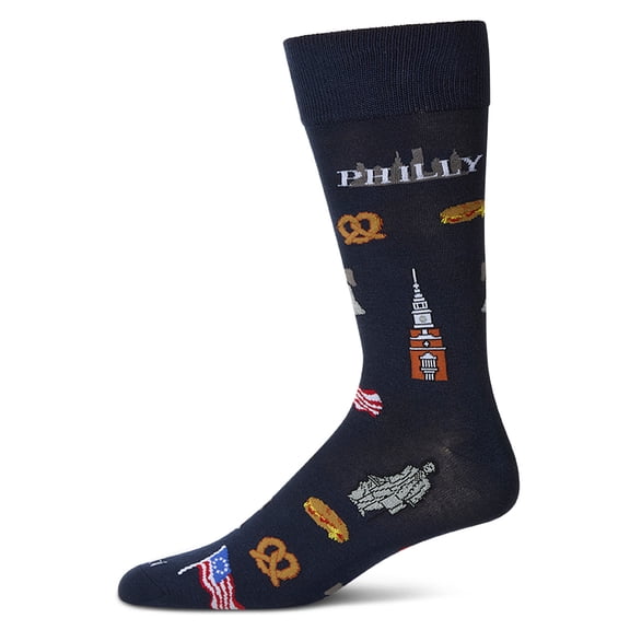 MeMoi Men's Philly Themed Rayon Blend Novelty Crew Sock - Mens - Male, 10-13, Navy