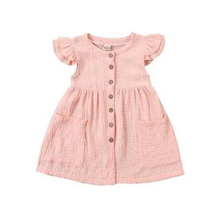 

Canrulo Kids Baby Girls Organic Cotton Ruffled Tunic Dress Swing Sundress Princess Pink 4-5 Years