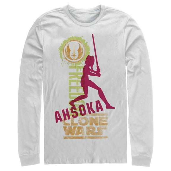 Men's Star Wars: The Clone Wars Ahsoka Silhouette Poster  Long Sleeve Shirt White Medium