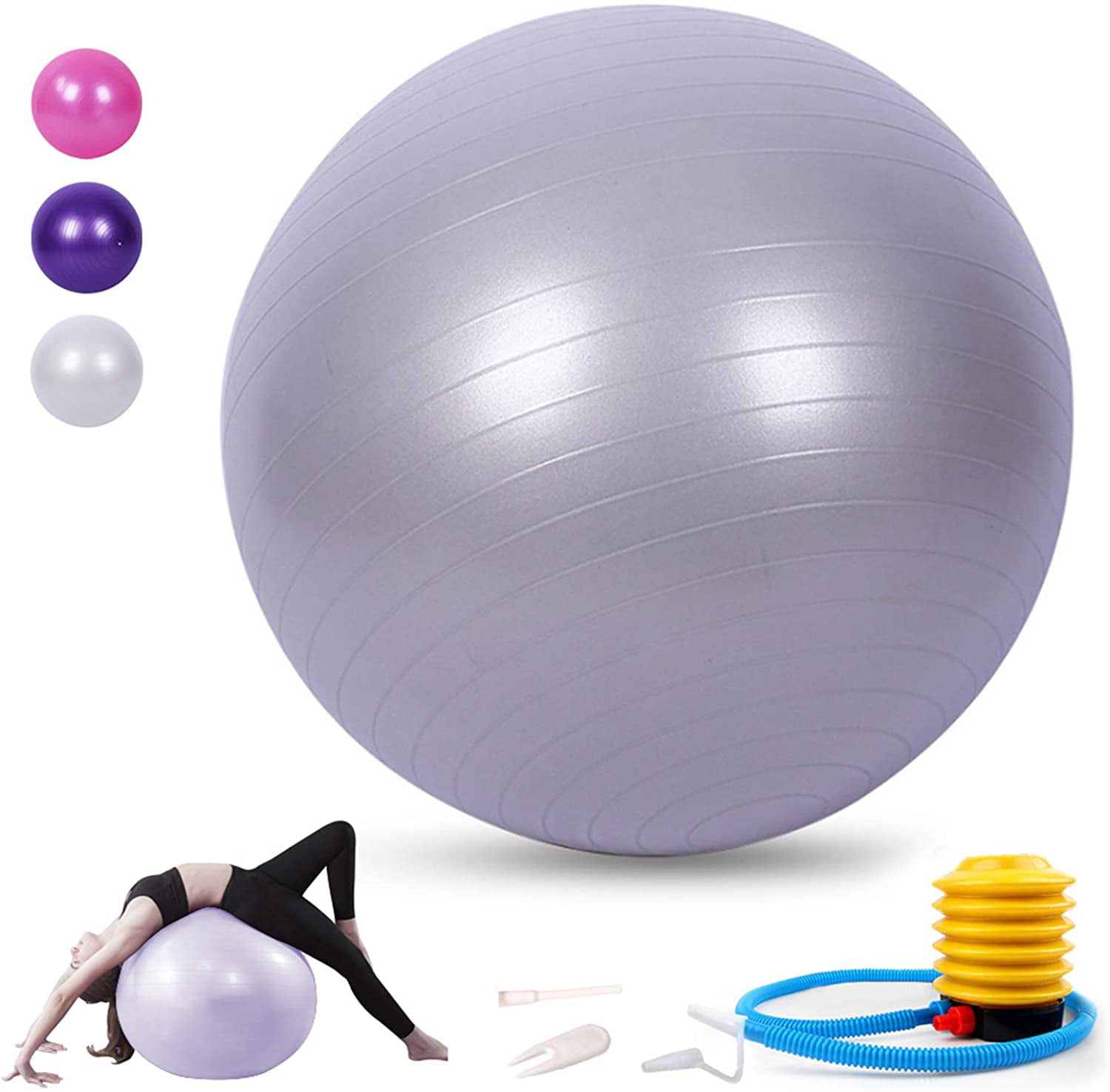 Easy to inflate Anti-Burst Support 2200lbs Extra thick Yoga Birthing Pregnancy Pilates Core Strengthen Fitness Exercize Balls Exercise ball with Air Foot Pump 55-75cm 
