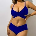 thumbnail image 2 of WREESH Womens High Cut Bikini Criss Cross Bathing Suit Solid Color Swimwear Two-Piece Slim Swimsuit Bikini Straped Swimsuits Blue, 2 of 6