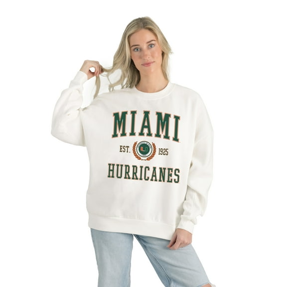Women's Gameday Couture White Miami Hurricanes Premium Fleece Drop Shoulder Oversized Pullover Sweatshirt