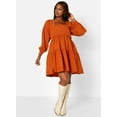 thumbnail image 2 of Rebdolls Women's Plus Puff Sleeve Tiered Mini Shift Dress - Brown - 4X, 2 of 5