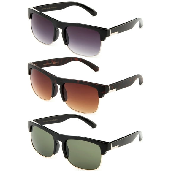 3 Pack Metal Rectangular Frame Plastic Top Bridge Fashion Sunglasses for Men for Women