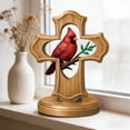 thumbnail image 4 of 2PCS Handcrafted Cardinal Cross Ornament, Red Birds Decoration Easter Ornaments, Wooden Memorial Gift with Crimson Cardinal ranch Design for Bereavement Sympathy for Home, Office, or Church Decor, 4 of 6