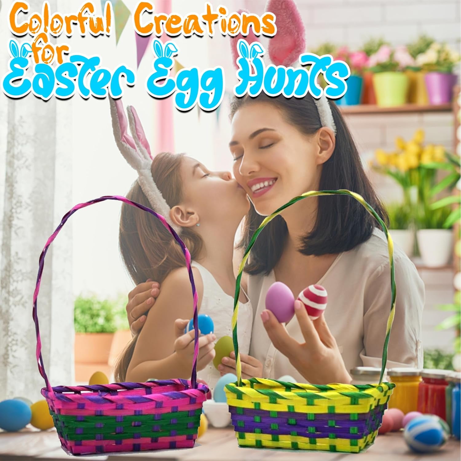 Fun Express Multicolor Rectangular Bamboo Easter Baskets - 12 Pieces