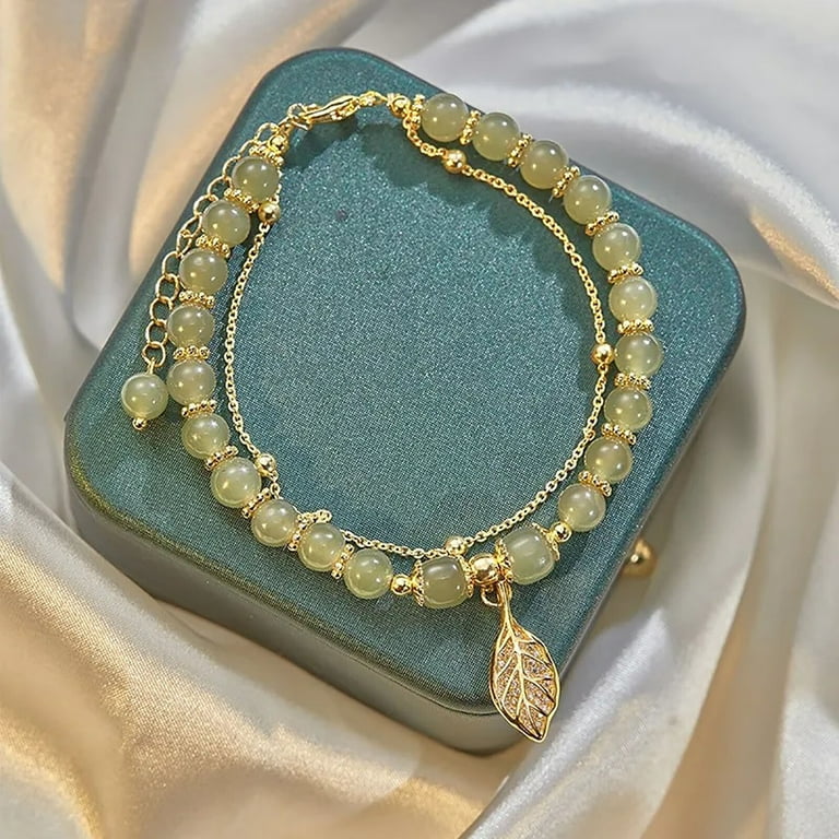 Hetian Jade Gold Leaf Bracelet Natural Double Layer Adjustable
