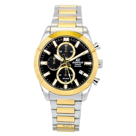 Casio Edifice Analog Chronograph Two Tone Stainless Steel Black Dial Quartz EFB-710SG-1AV 100M Men's Watch