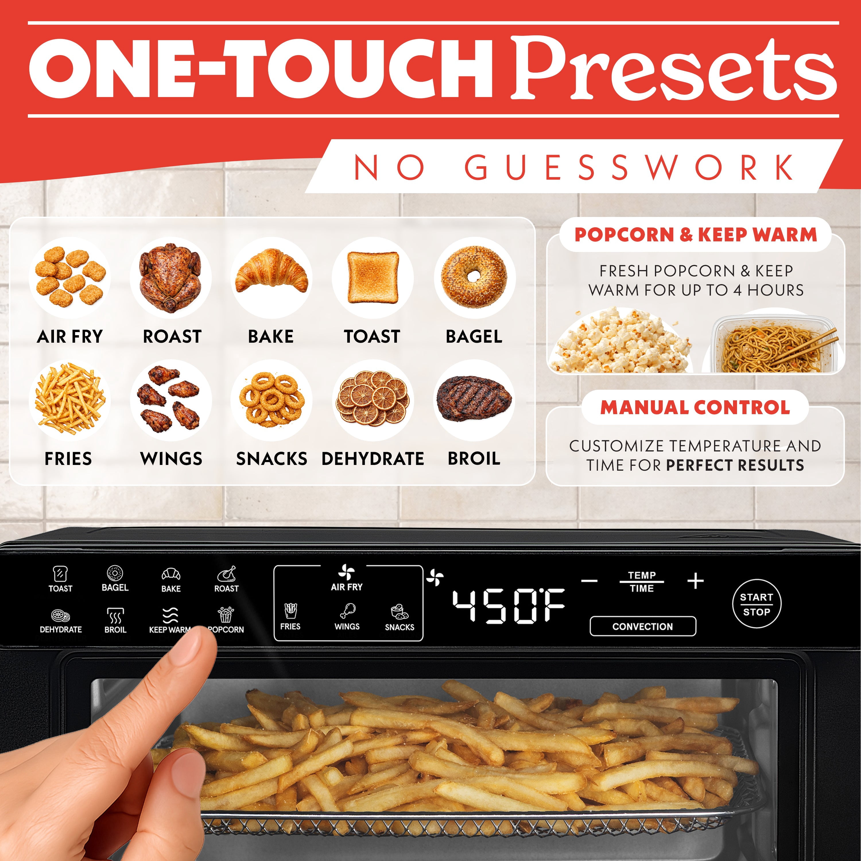 Gourmia 4-Slice Air Fryer Toaster Oven — Digital Countertop Oven with 12 Presets, Stainless Black