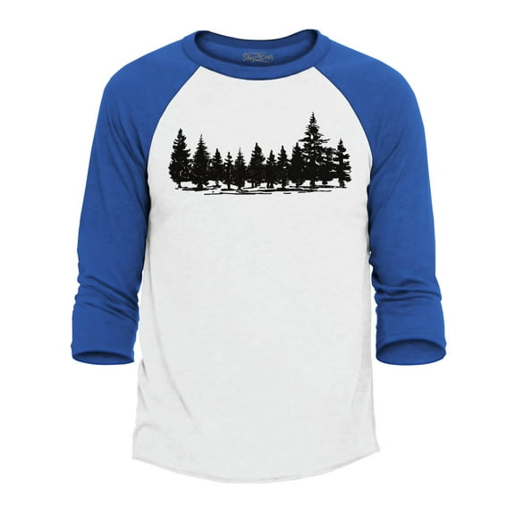 Shop4Ever Men's Forest Trees Nature Mountains Wildlife Raglan Baseball Shirt Large White/Red
