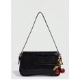 thumbnail image 2 of Women's Black Crocodile Embossed Shoulder Bag with Adjustable Strap, 2 of 6