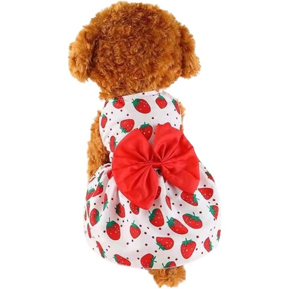 HQREA Chic Printed Pet Dress with Bows Everyday Wear Birthday Cute Dog Dress for Small Dogs Cats