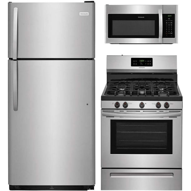 Frigidaire 3 Piece Kitchen Appliances Package With Fftr1821ts 30 Top Freezer Refrigerator Ffgf3054ts 30 Gas Range And Ffmv1645ts 30 Over The Range Microwave In Stainless Steel Walmart Com Walmart Com