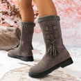 thumbnail image 4 of Bnwani Women Low Heel Boots Shoe Toe Chunky High Mid-Calf Ankle Fleece Solid Snow Boot Gray Size 7, 4 of 6