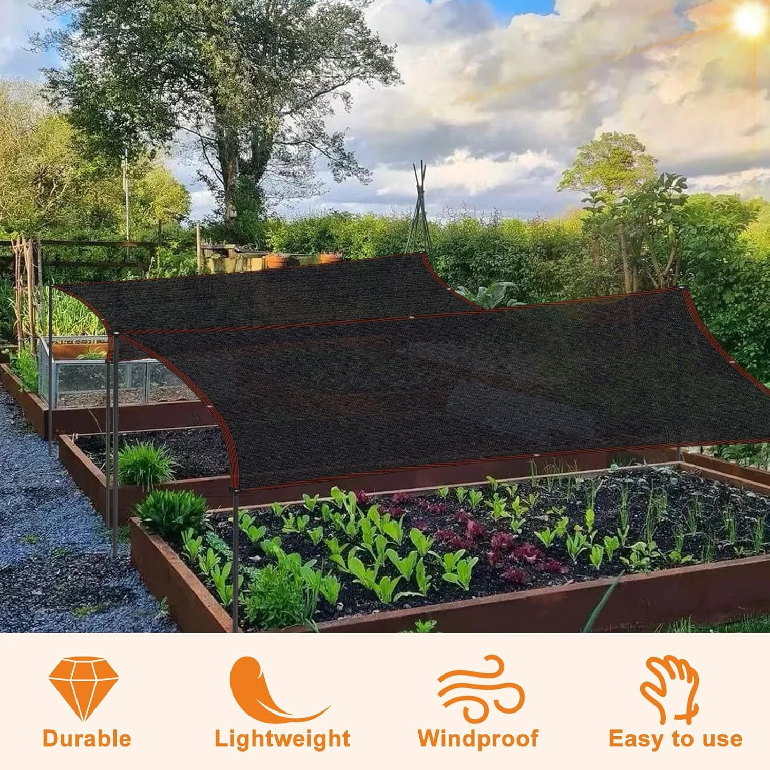 40% Shade Cloth with Grommets, 6.5Ft x 13FtGarden Mesh Shade Tarp Sun Shade Net for Greenhouse, Cover, Patio, Plant, Flower, Chicken, Coop